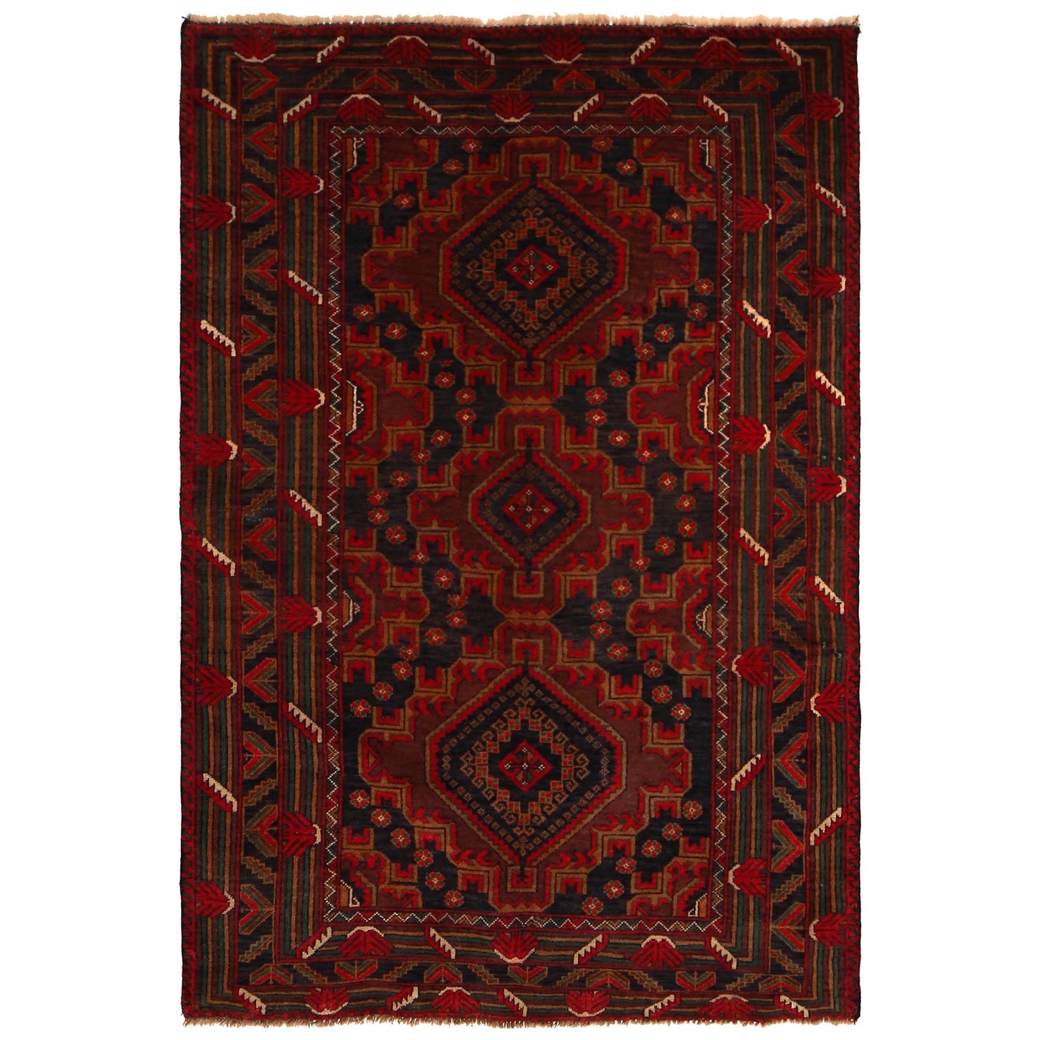 Baluchi Rug Handmade Multi Geometric 4x6 ft