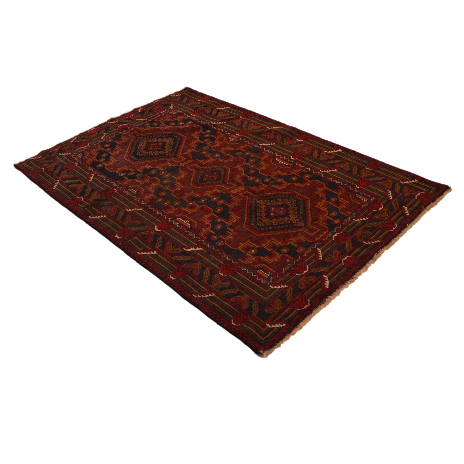 Baluchi Rug Handmade Multi Geometric 4x6 ft