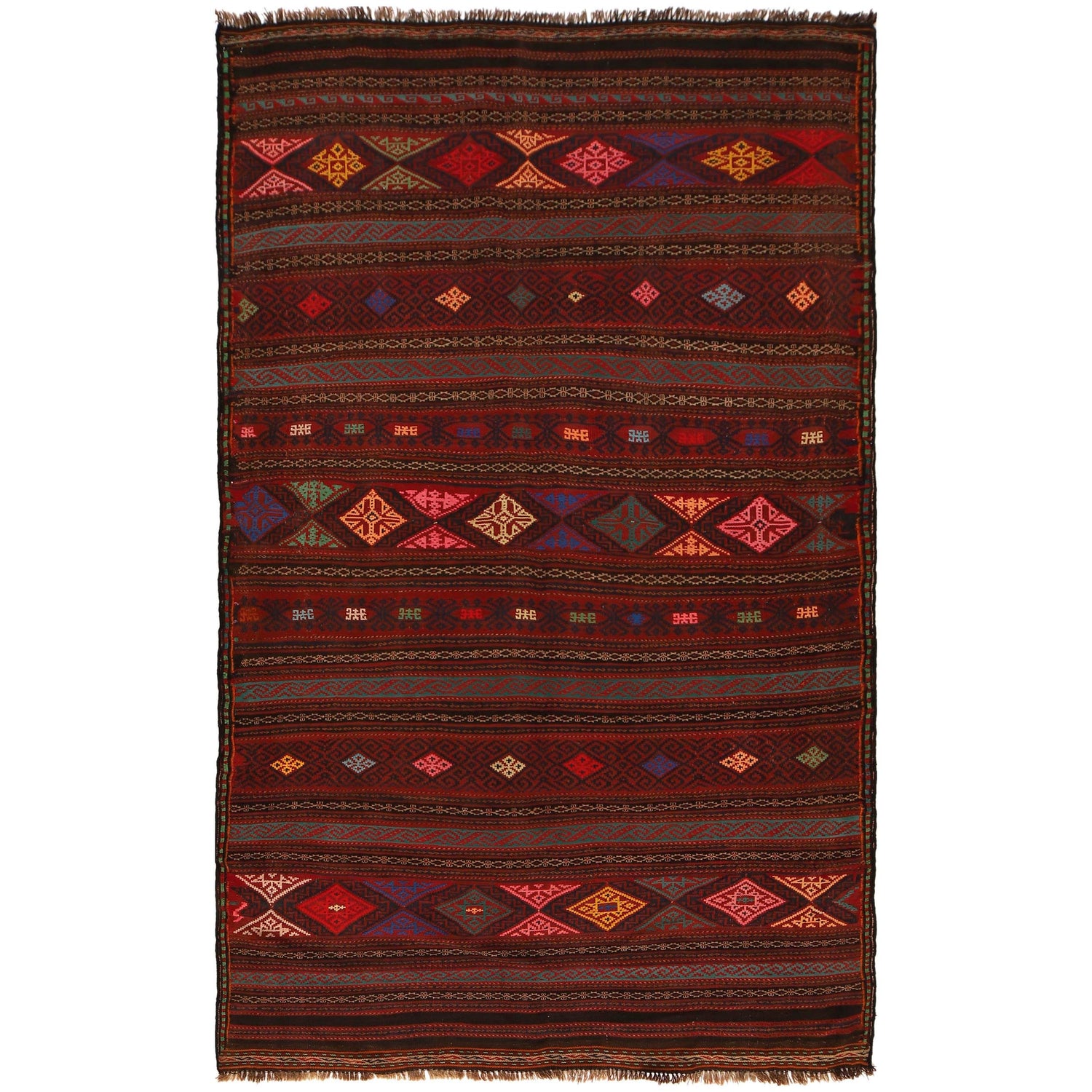 Laghari Kilim Area Rug Handmade Multi Geometric 5x8 ft