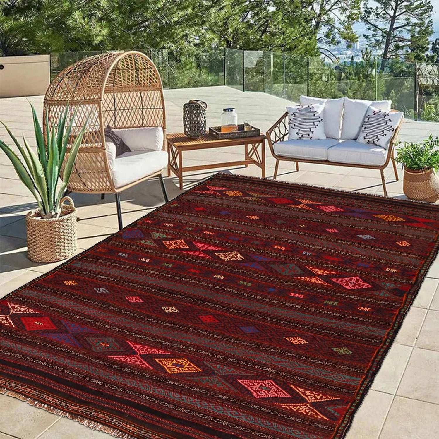Laghari Kilim Area Rug Handmade Multi Geometric 5x8 ft