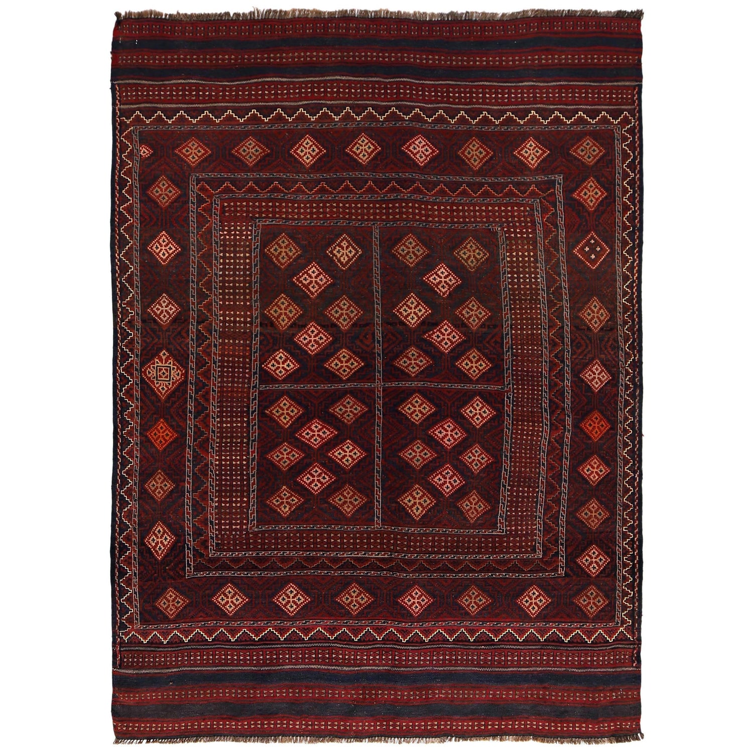 Laghari Kilim Area Rug Handmade Multi Geometric 4x7 ft