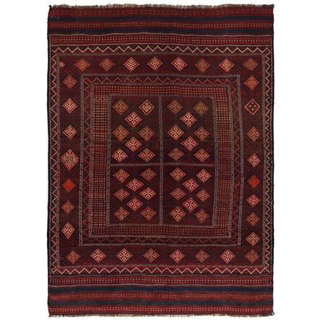 Laghari Kilim Area Rug Handmade Multi Geometric 4x7 ft