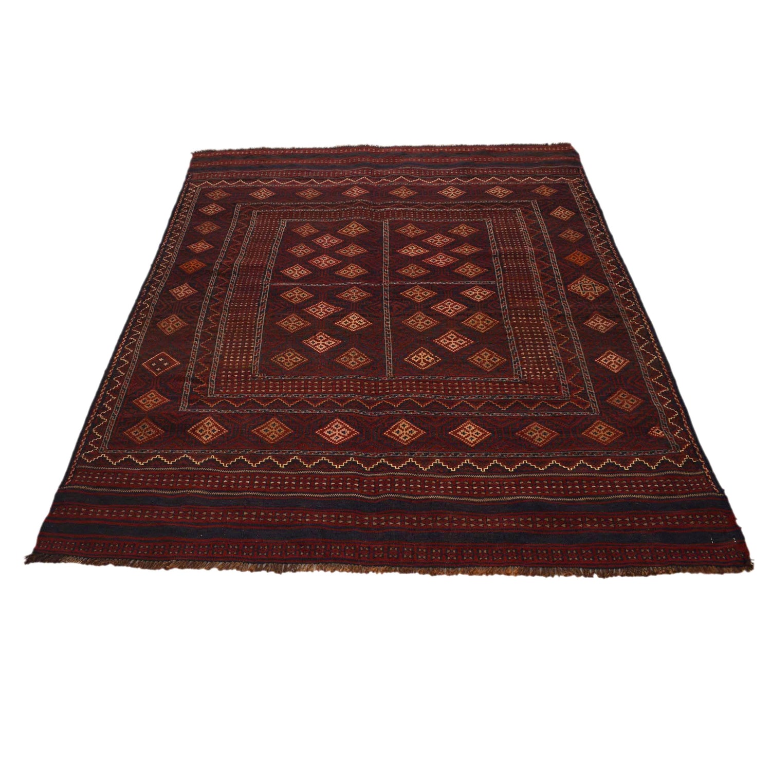 Laghari Kilim Area Rug Handmade Multi Geometric 4x7 ft