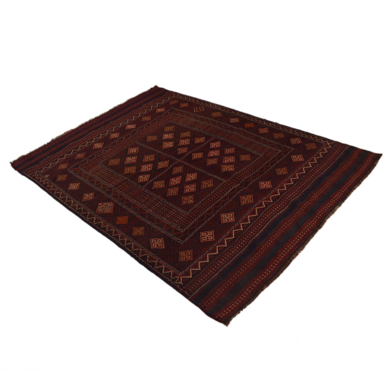 Laghari Kilim Area Rug Handmade Multi Geometric 4x7 ft