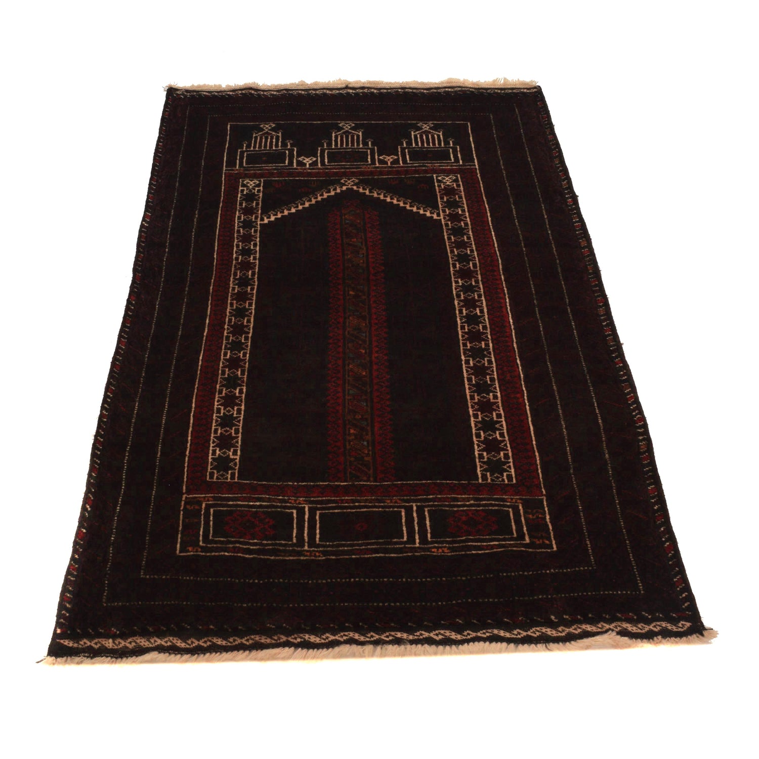 Baluchi Rug Handmade Black Prayer Design 3x5 ft