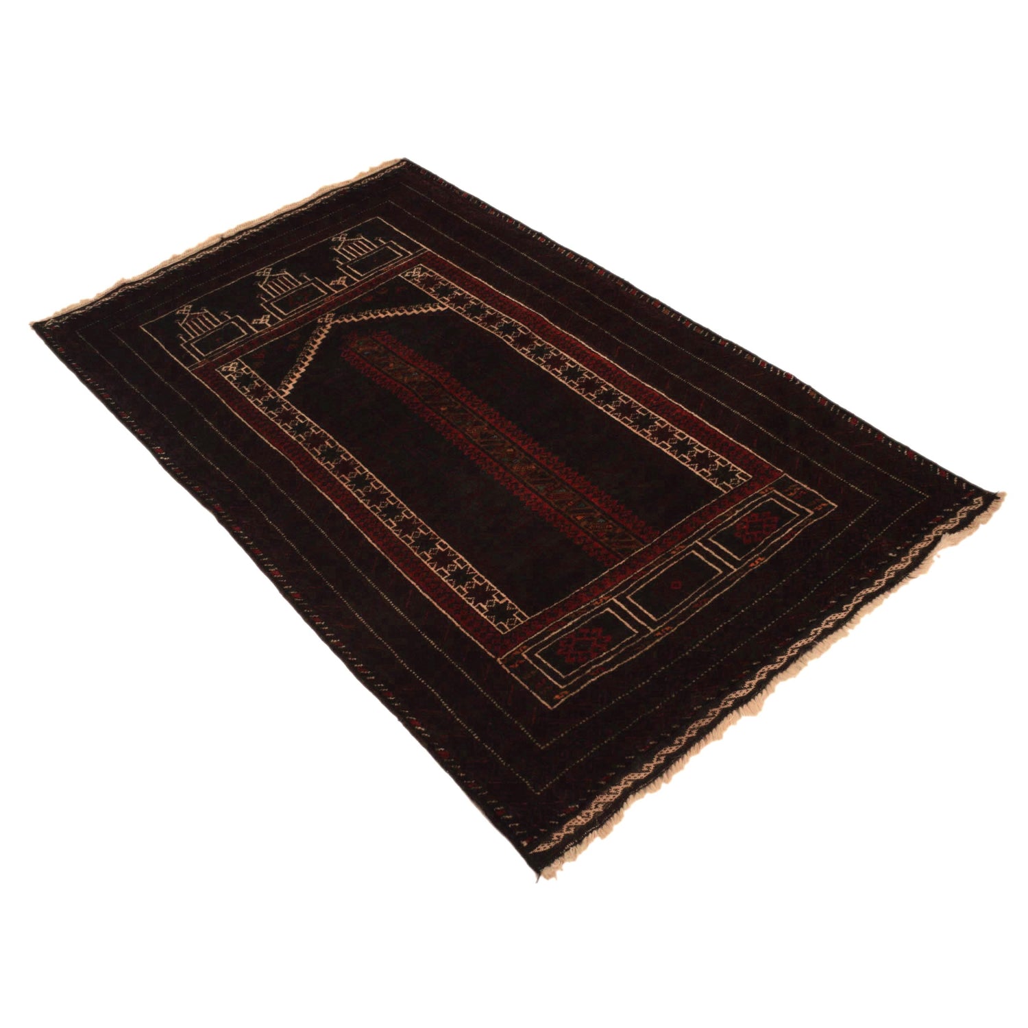 Baluchi Rug Handmade Black Prayer Design 3x5 ft