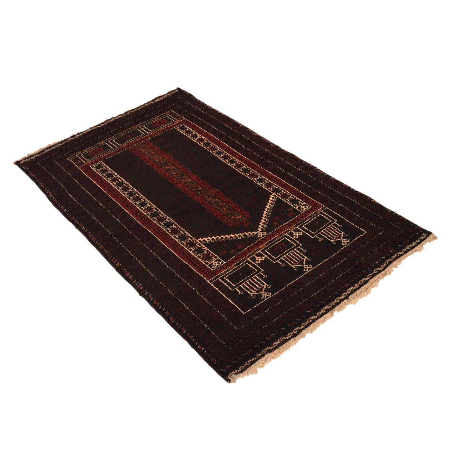 Baluchi Rug Handmade Black Prayer Design 3x5 ft