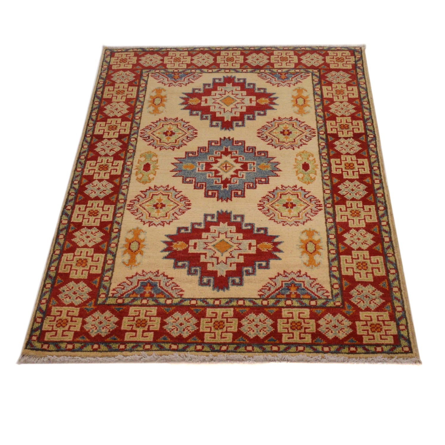 Kazak Rug Handmade Beige Medallion 2x4 ft