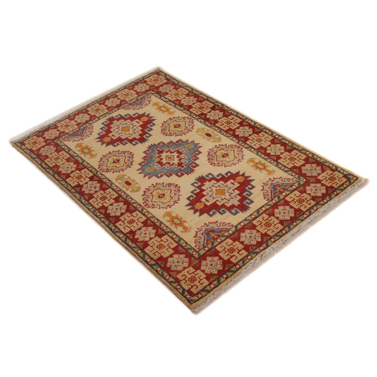 Kazak Rug Handmade Beige Medallion 2x4 ft