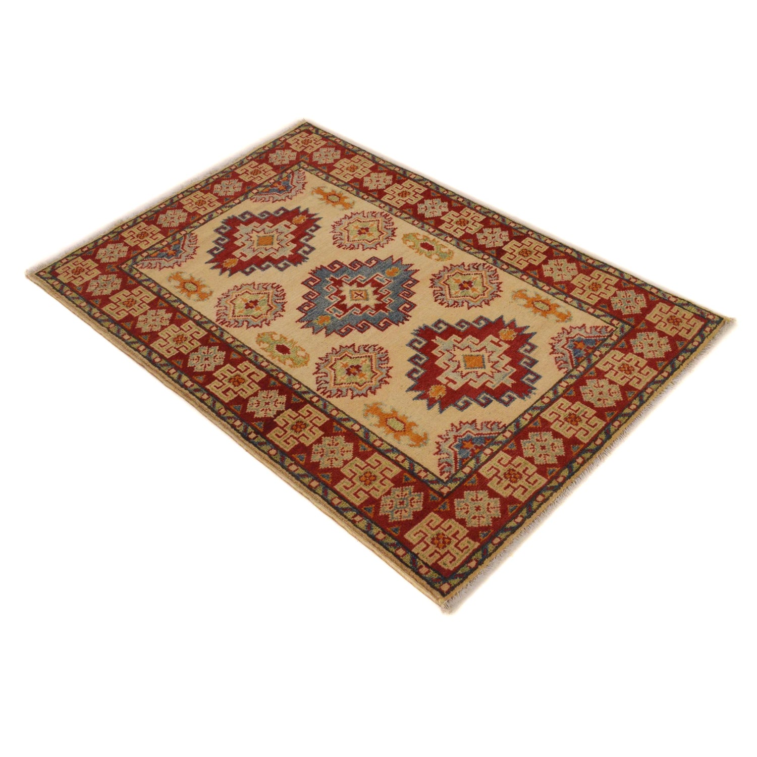 Kazak Rug Handmade Beige Medallion 2x4 ft