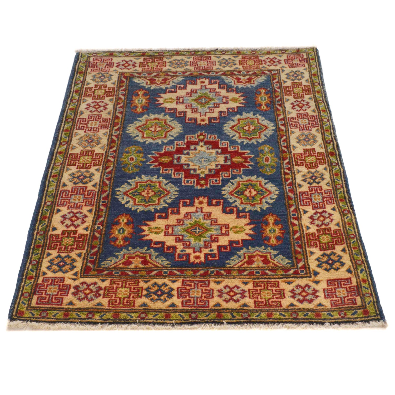 Kazak Rug Handmade Blue Medallion 3x5 ft