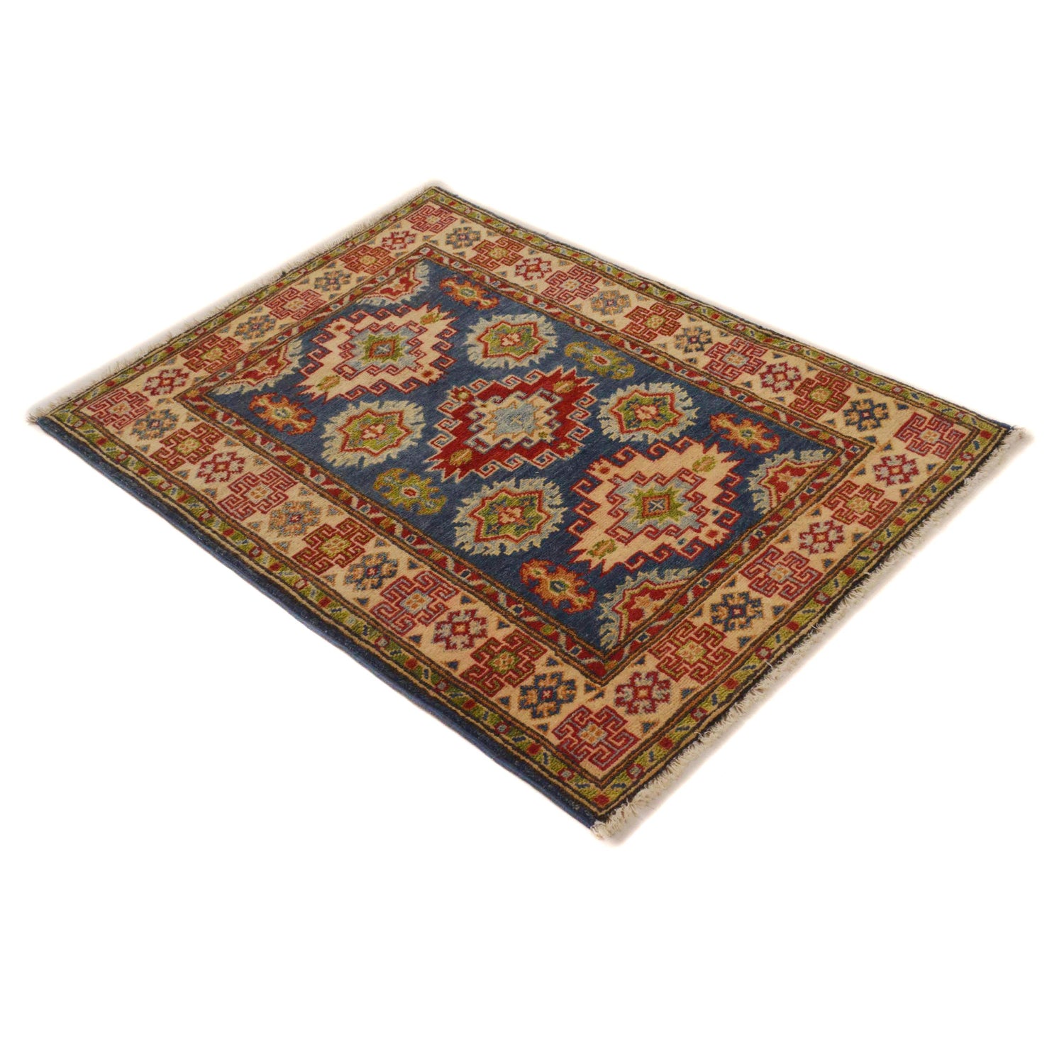 Kazak Rug Handmade Blue Medallion 3x5 ft