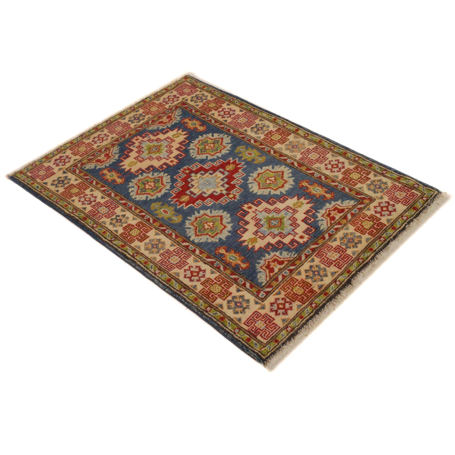Kazak Rug Handmade Blue Medallion 3x5 ft