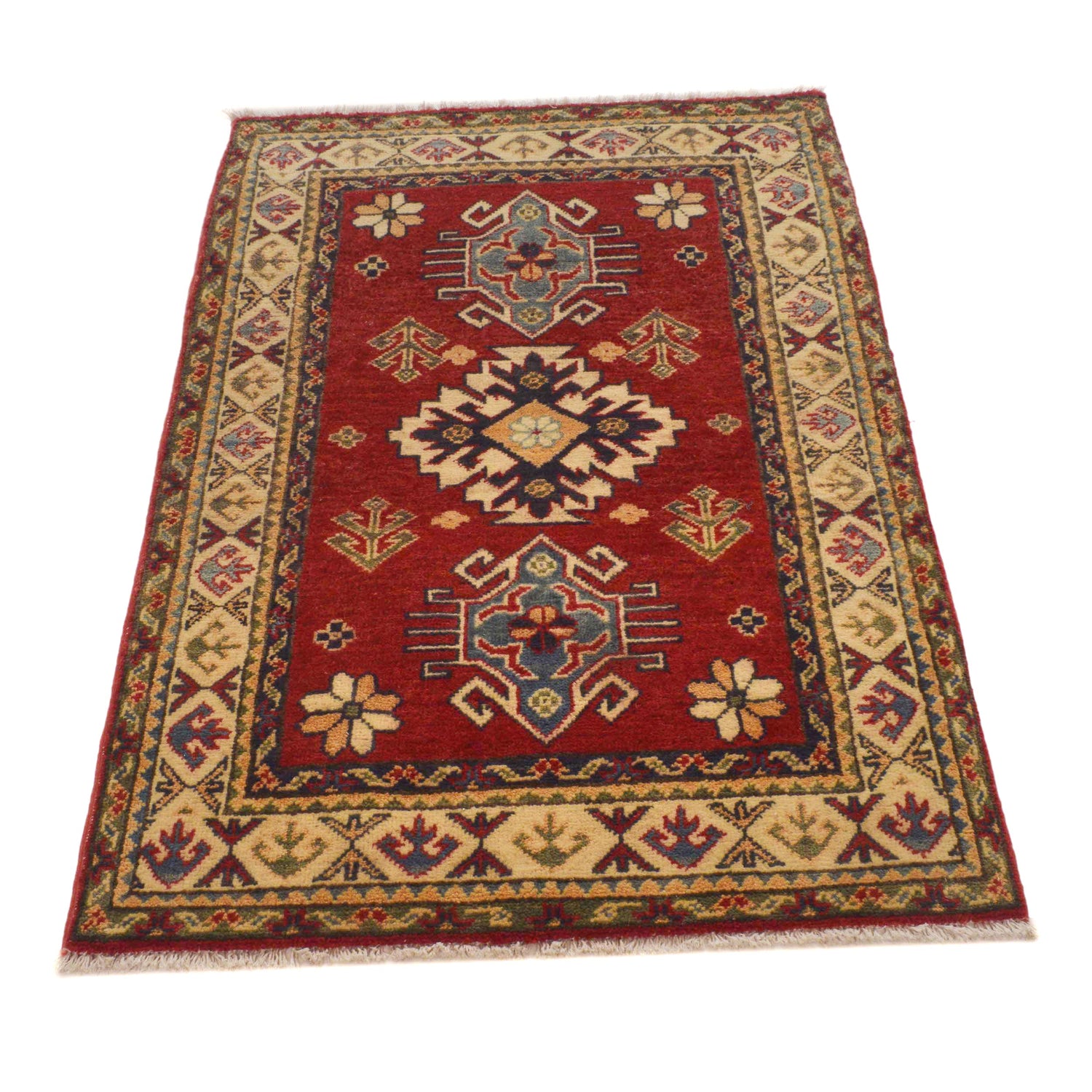 Kazak Rug Handmade Red Medallion 2x4 ft