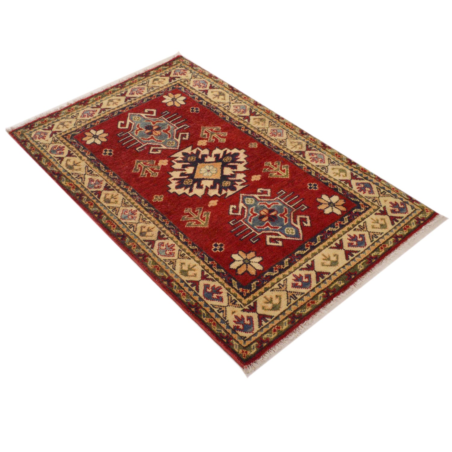 Kazak Rug Handmade Red Medallion 2x4 ft
