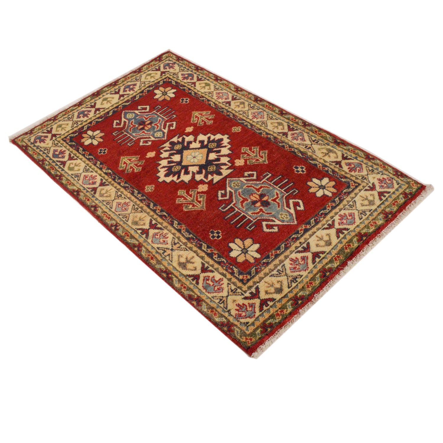 Kazak Rug Handmade Red Medallion 2x4 ft