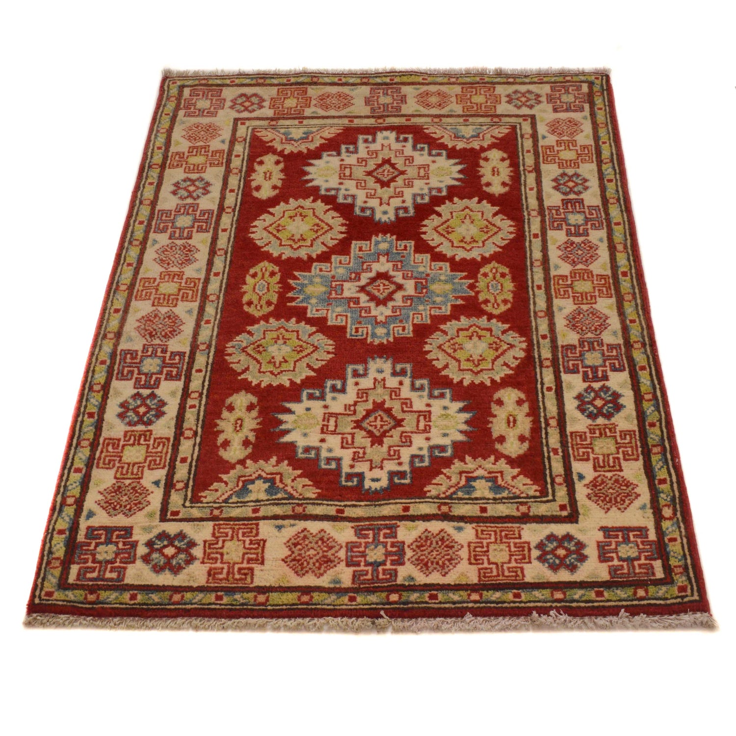 Kazak Rug Handmade Red Medallion 2x4 ft