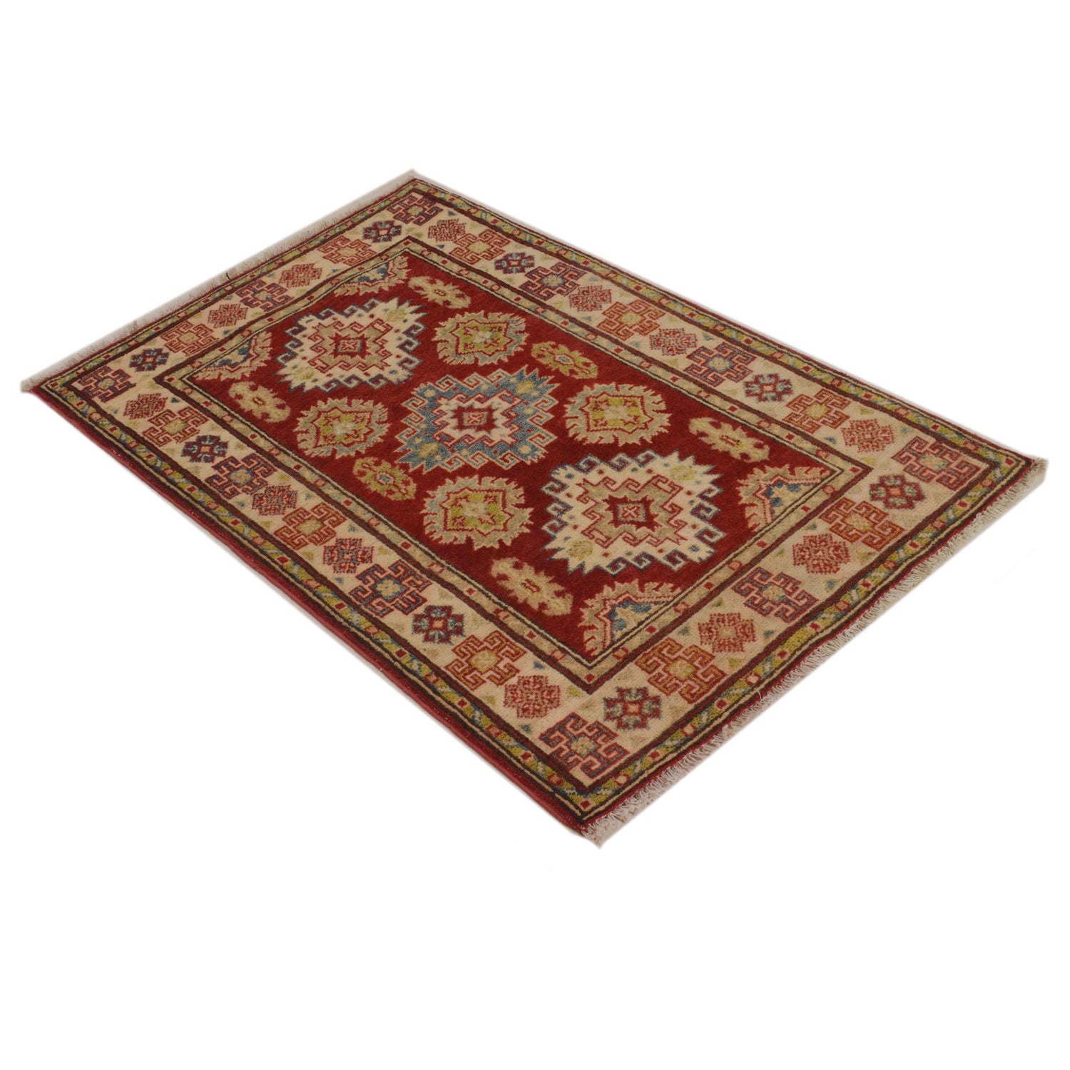 Kazak Rug Handmade Red Medallion 2x4 ft