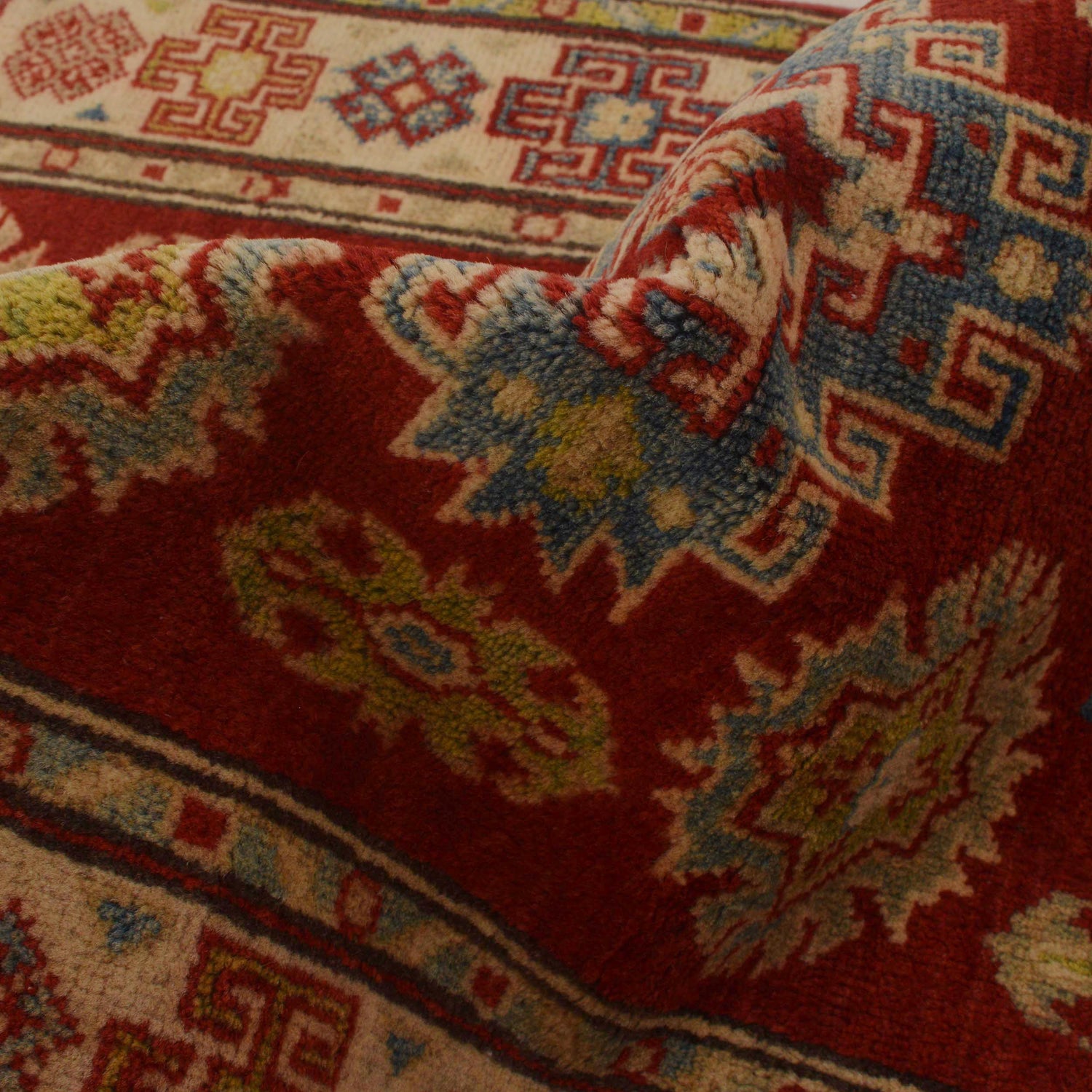 Kazak Rug Handmade Red Medallion 2x4 ft