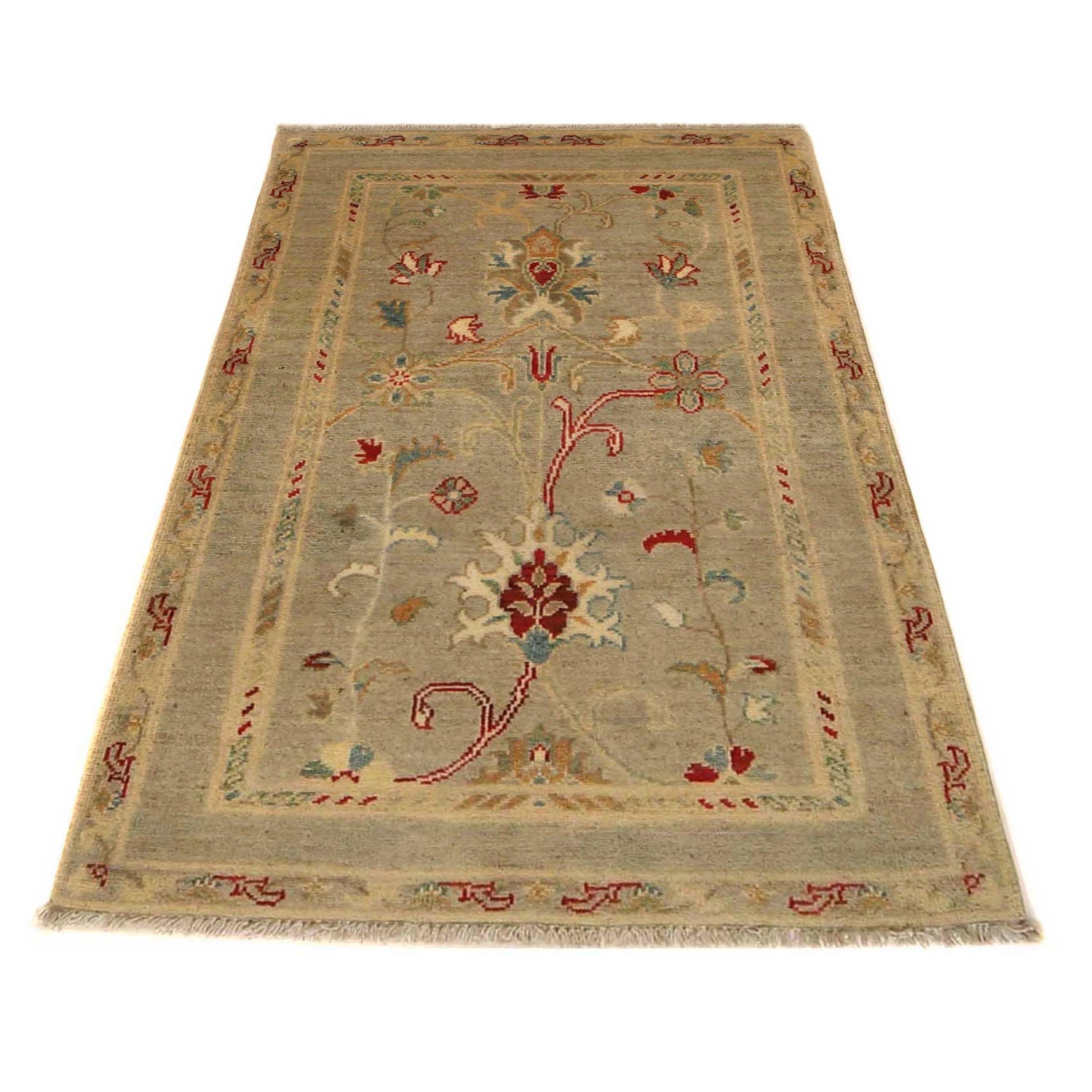 Kazak Rug Handmade Gray Medallion 2x4 ft