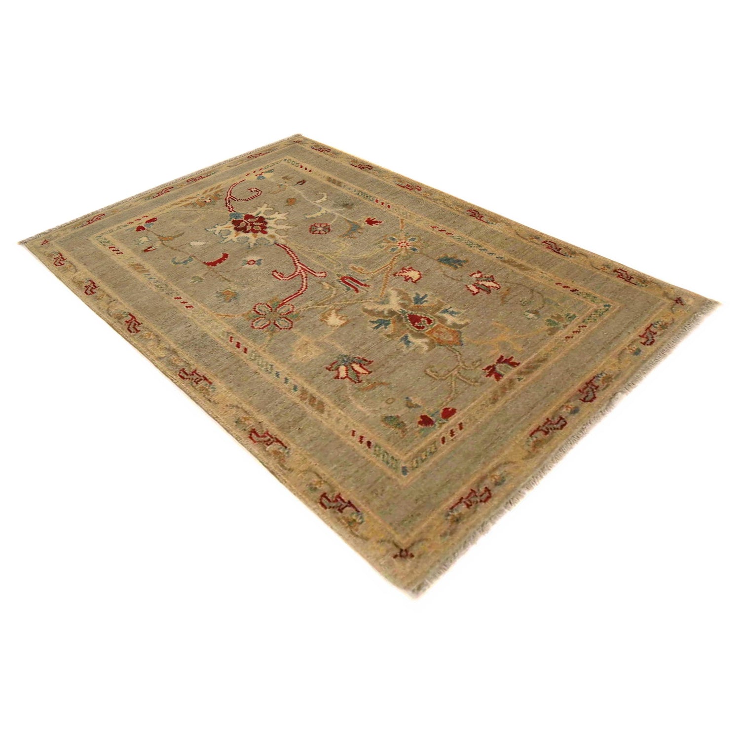 Kazak Rug Handmade Gray Medallion 2x4 ft
