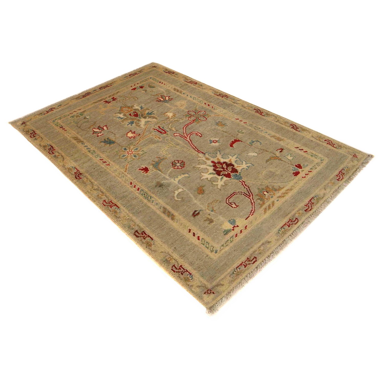 Kazak Rug Handmade Gray Medallion 2x4 ft
