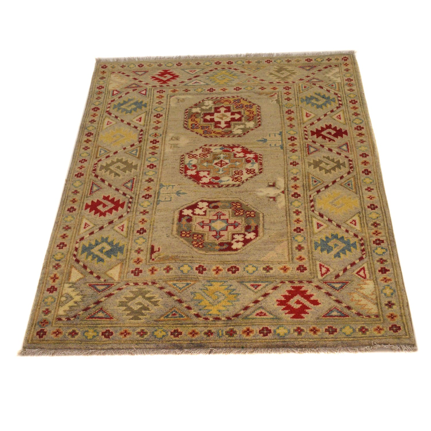 Waziri Area Rug Handmade Multi Medallion 2x4 ft