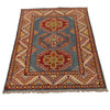Kazak Rug Handmade Blue Medallion 2x4 ft