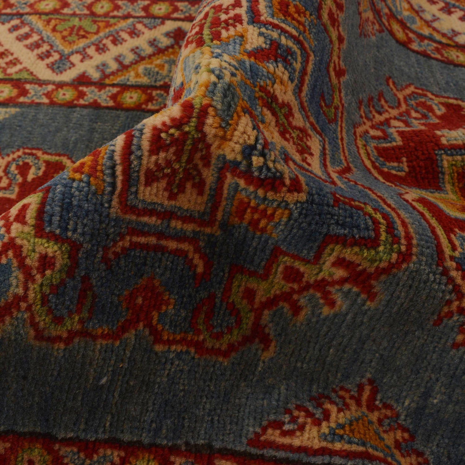 Kazak Rug Handmade Blue Medallion 2x4 ft