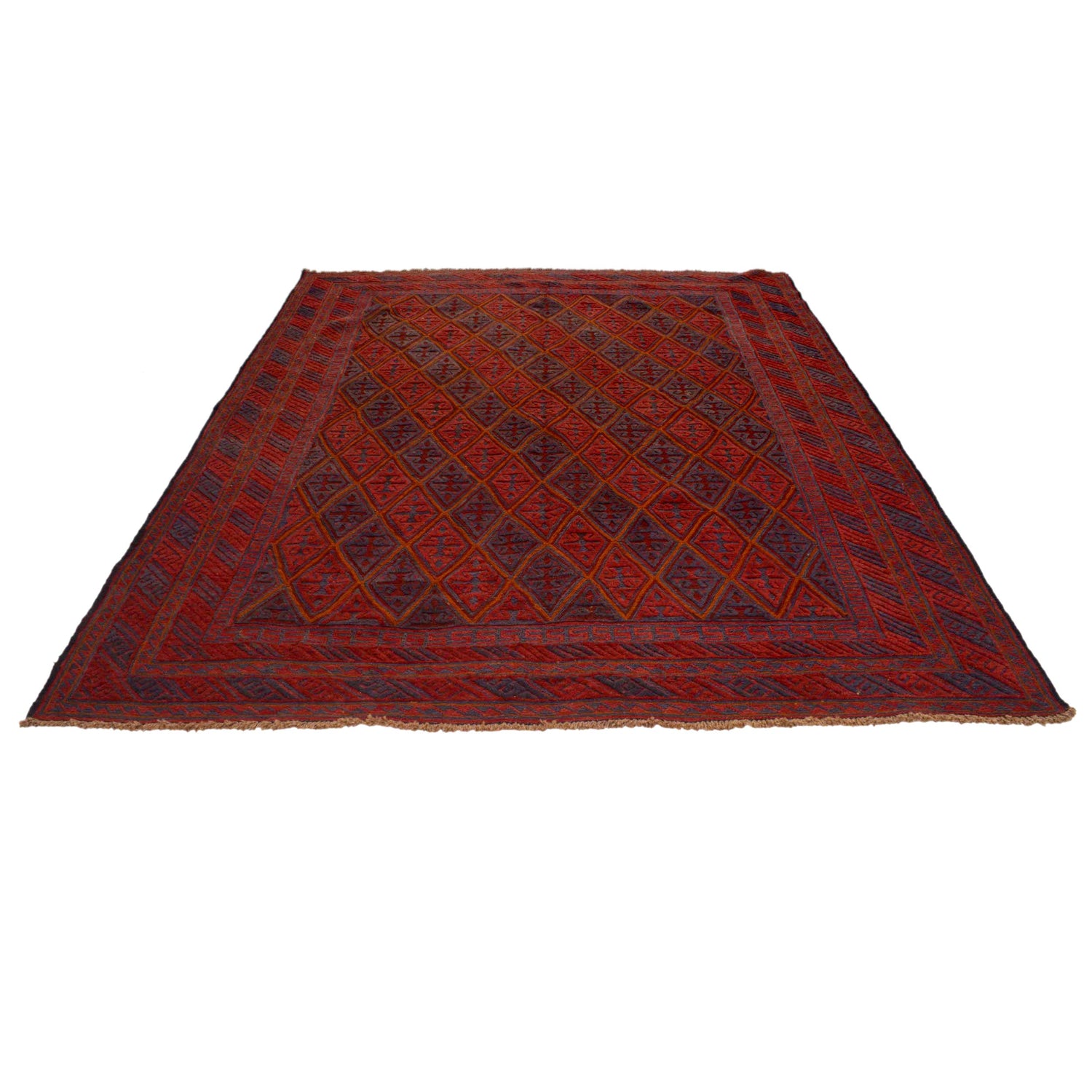 Mashwani Runner Rug Handmade Deep Red Geometric 6x9 ft