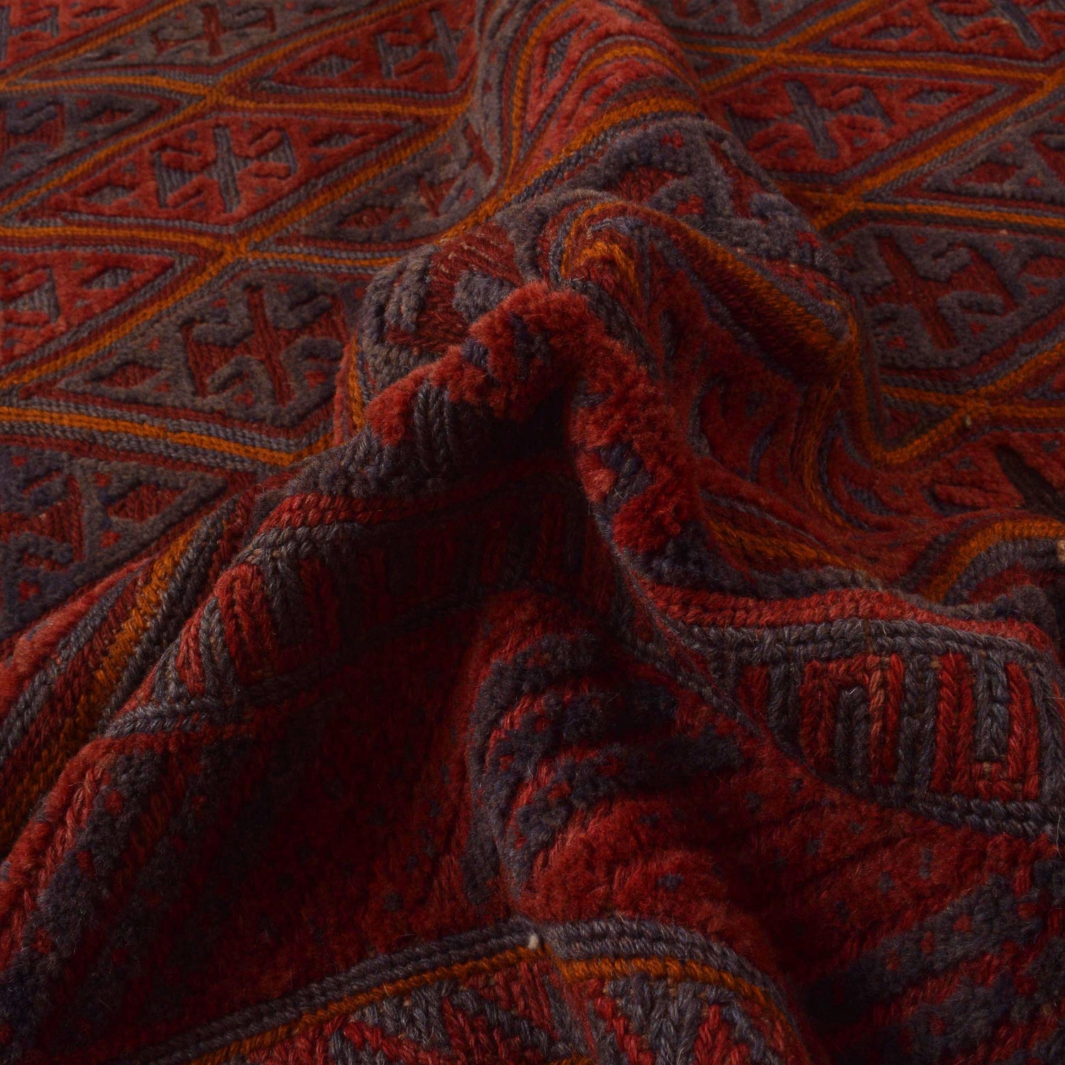Mashwani Runner Rug Handmade Deep Red Geometric 6x9 ft