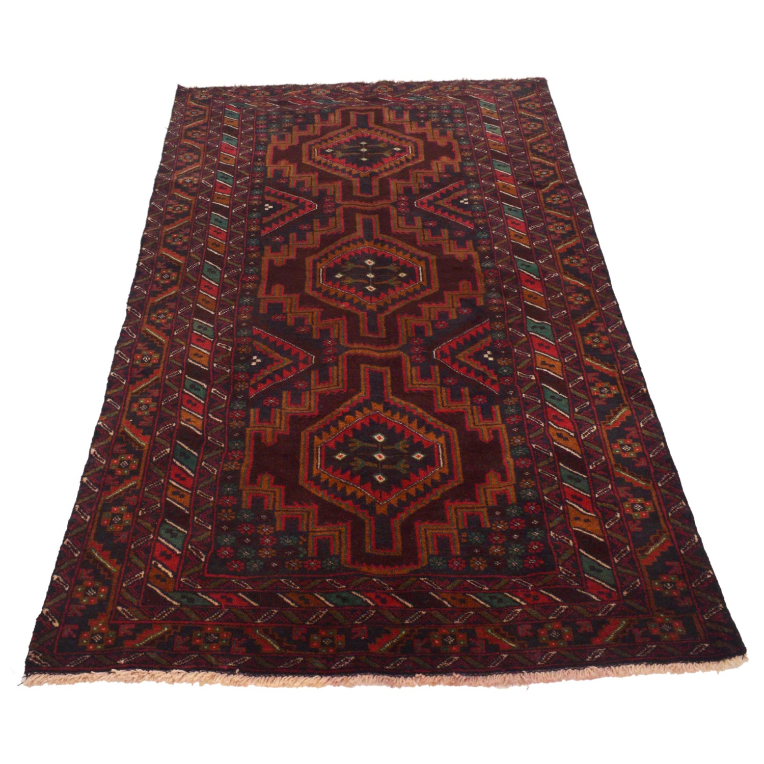 Baluchi Rug Handmade Multi Geometric 4x6 ft