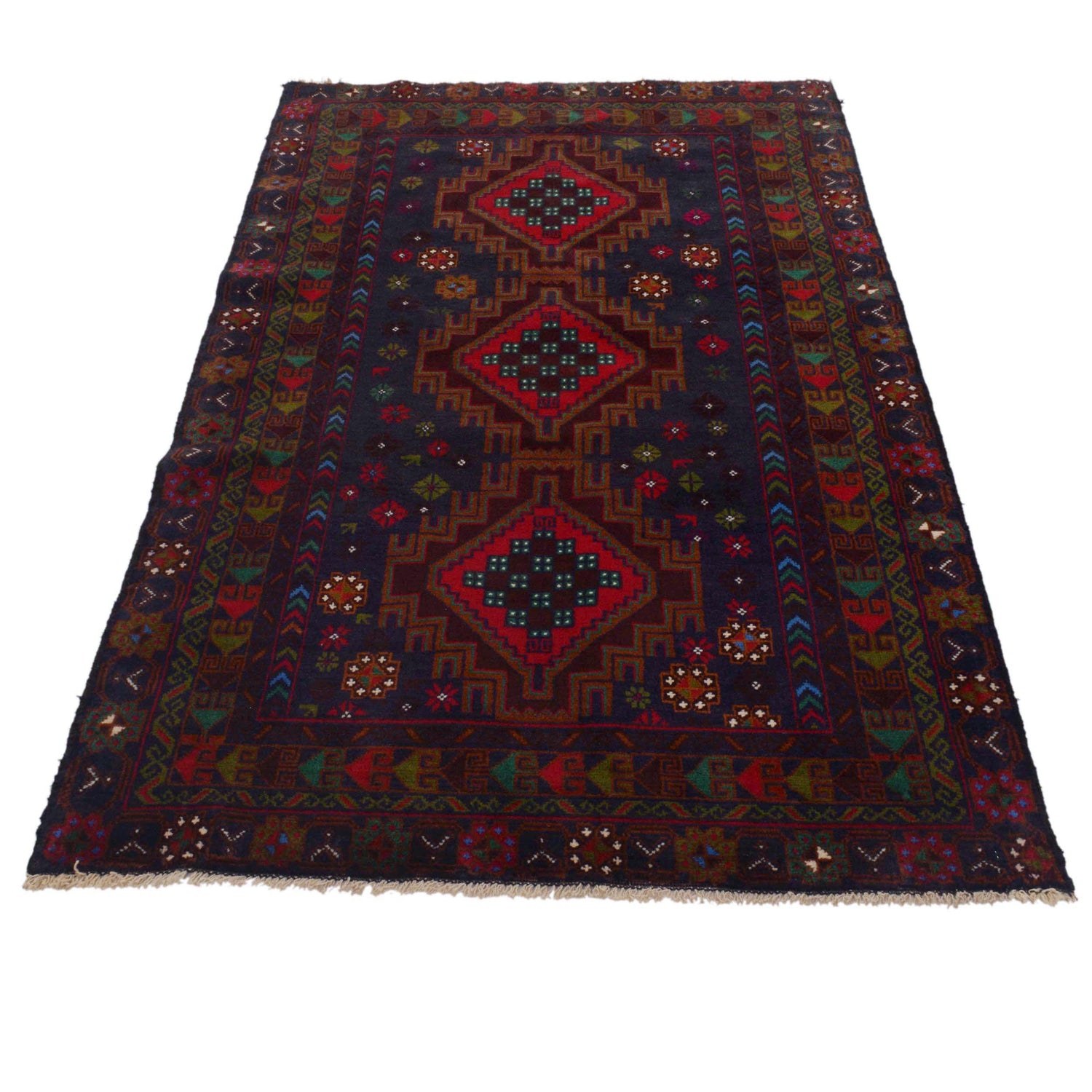 Baluchi Rug Handmade Multi Geometric 4x6 ft