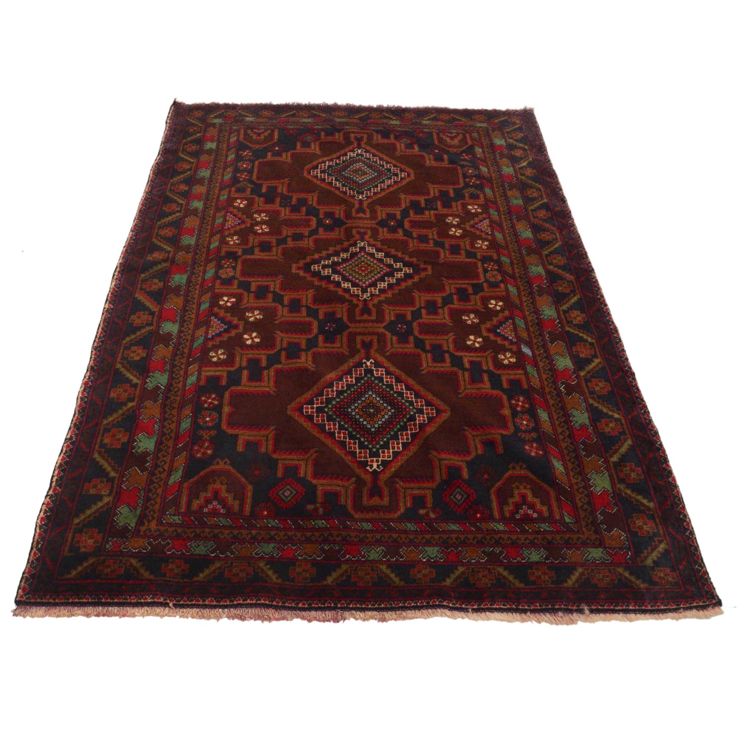Baluchi Rug Handmade Multi Geometric 4x6 ft