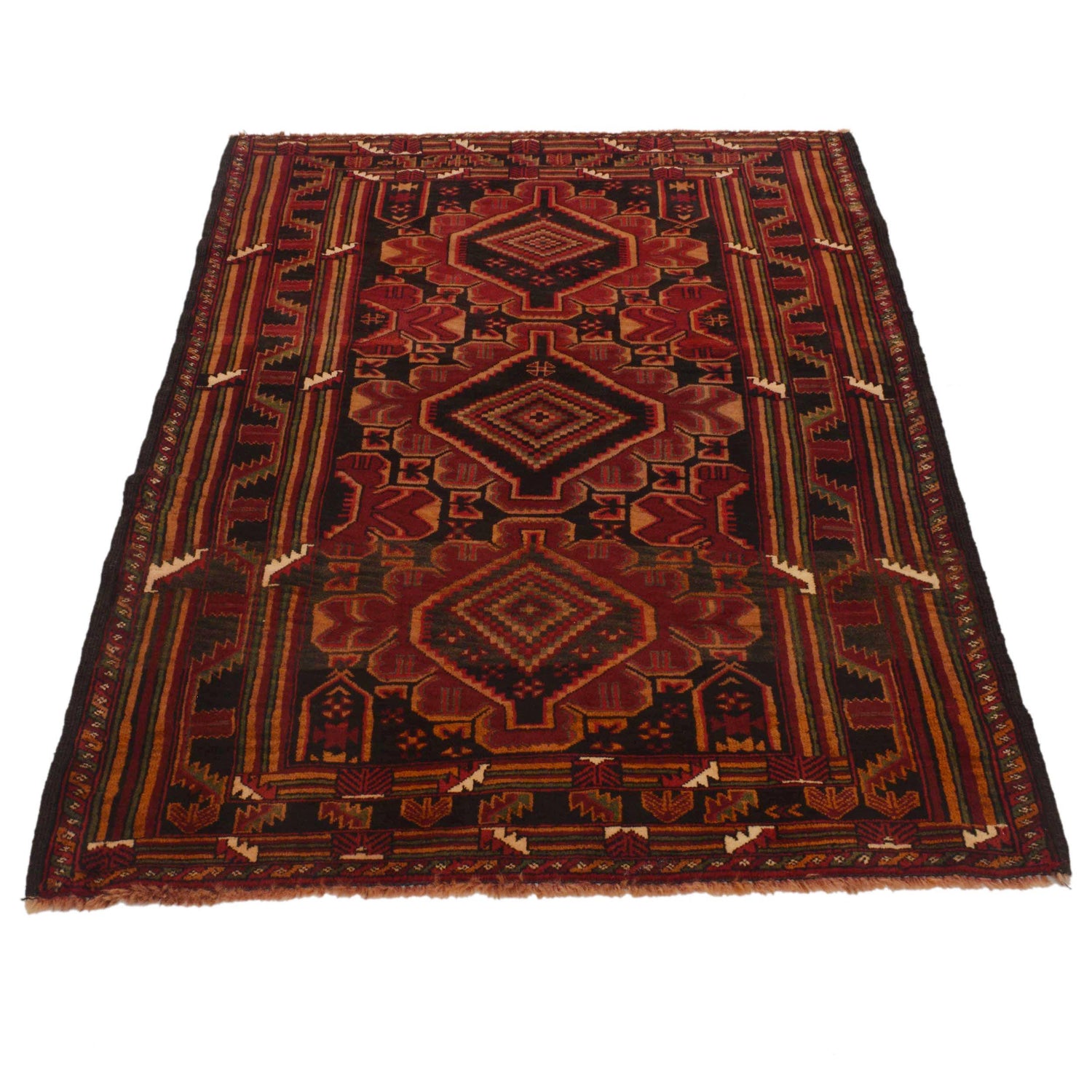 Baluchi Rug Handmade Red Geometric 4x6 ft