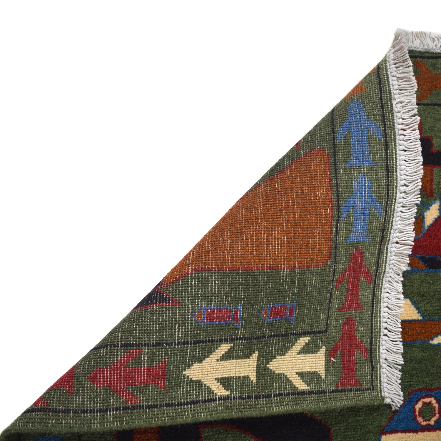 War Area Rug Handmade Green Tank + Helicopter + Riffle 4x6