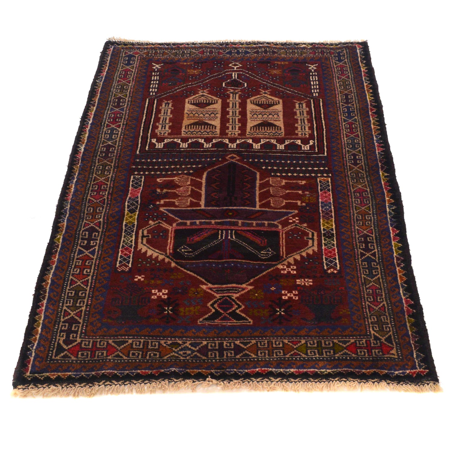 Baluchi Rug Handmade Multi Prayer Design 2x4 ft