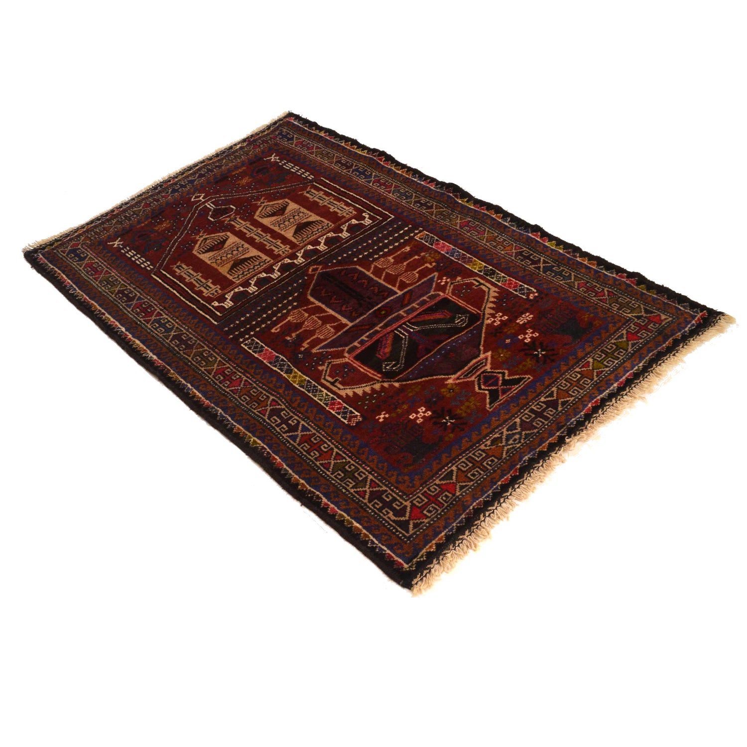 Baluchi Rug Handmade Multi Prayer Design 2x4 ft