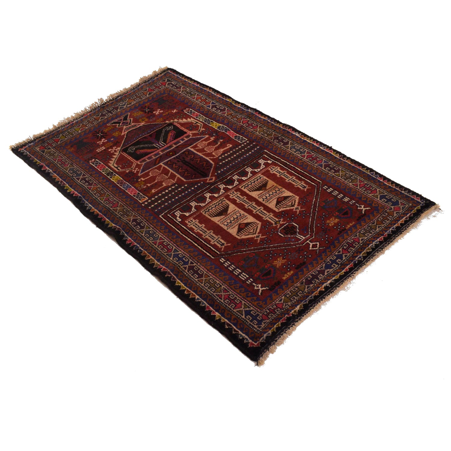 Baluchi Rug Handmade Multi Prayer Design 2x4 ft
