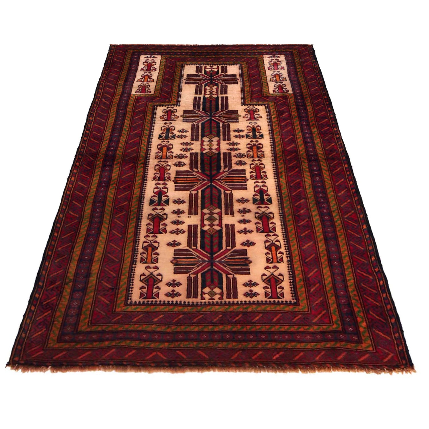 Baluchi Rug Handmade Beige Prayer Design 3x5 ft