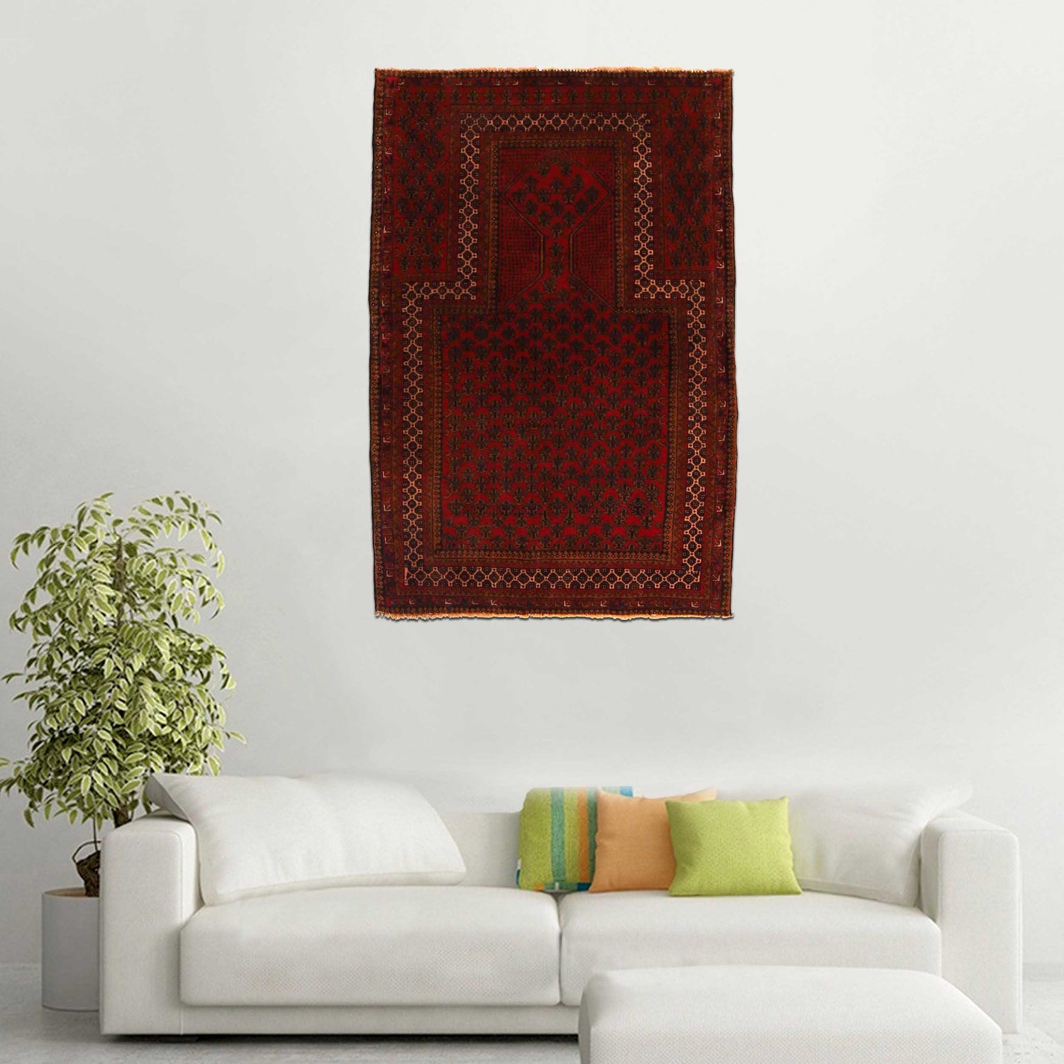 Baluchi Rug Handmade Red Prayer Design 3x5 ft