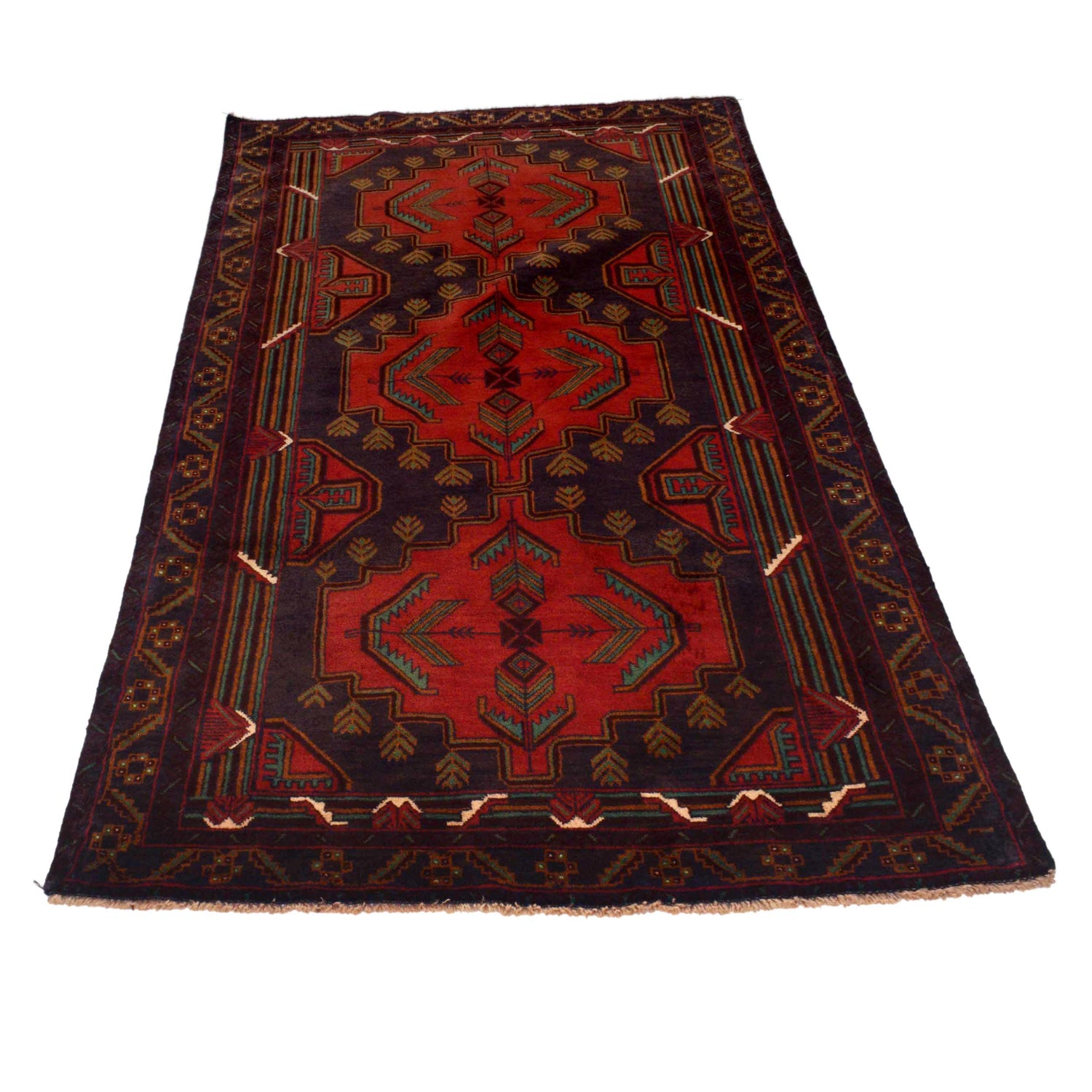 Baluchi Rug Handmade Red Geometric 4x6 ft