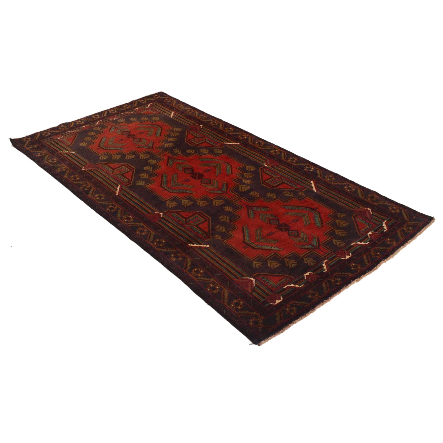 Baluchi Rug Handmade Red Geometric 4x6 ft
