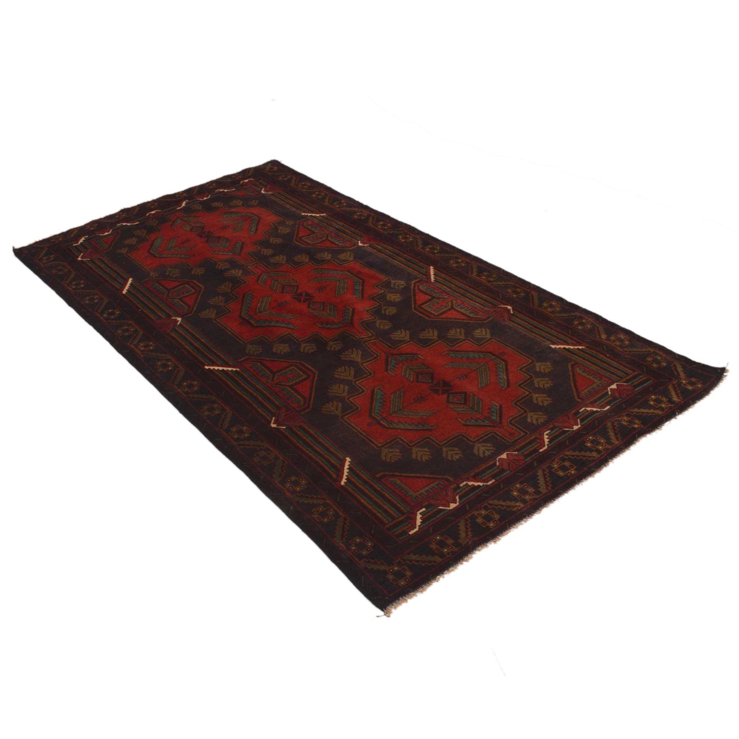 Baluchi Rug Handmade Red Geometric 4x6 ft