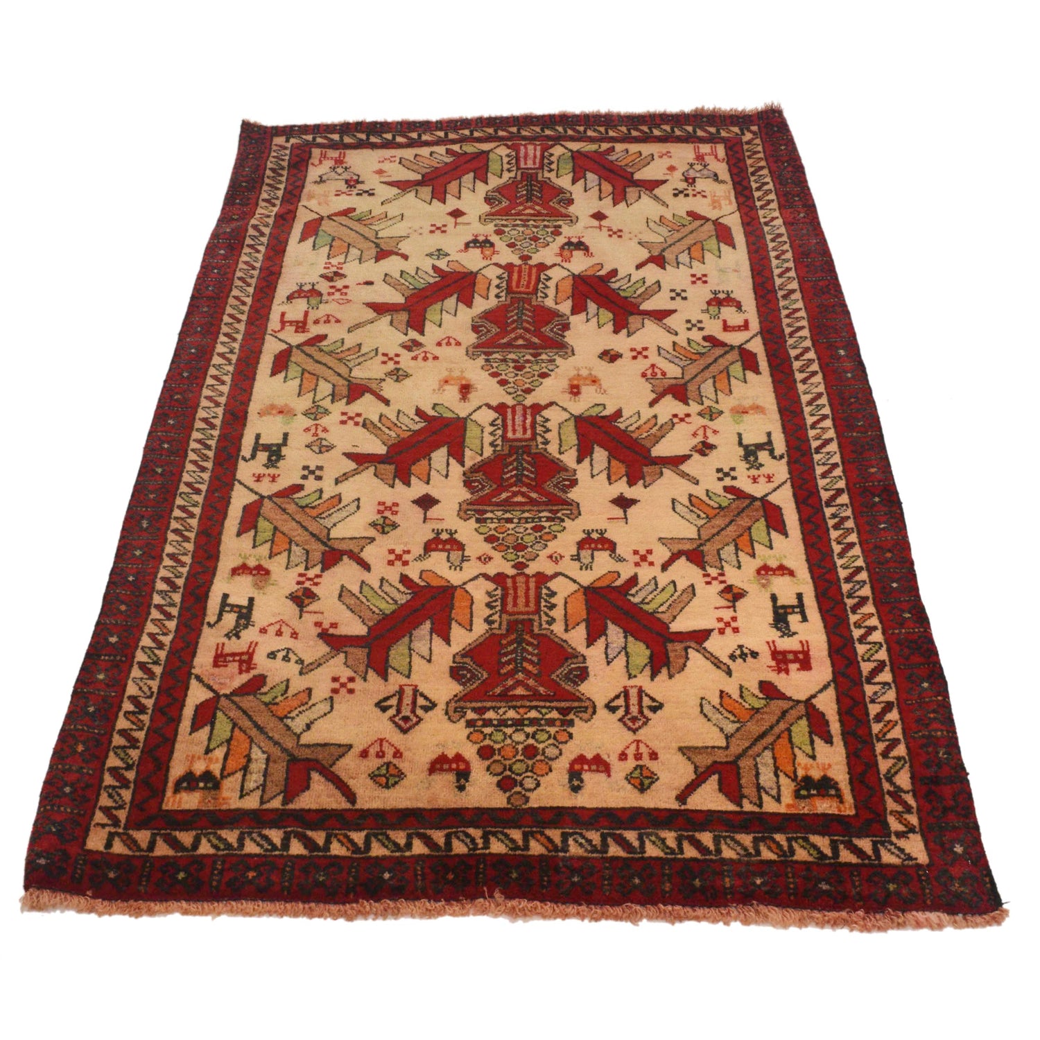 Baluchi Rug Handmade Beige Geometric 4x6 ft
