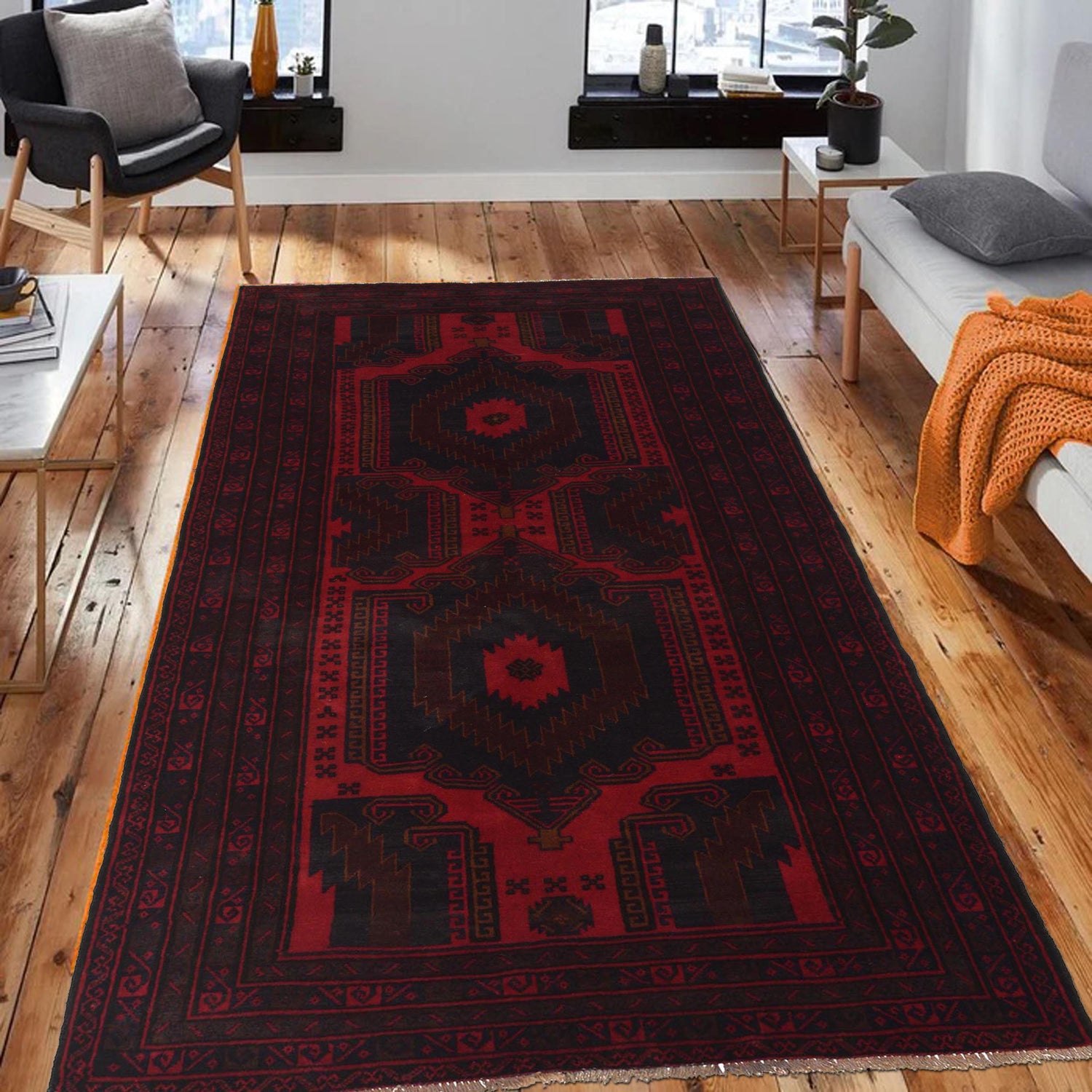 Baluchi Rug Handmade Red Geometric 5x8 ft