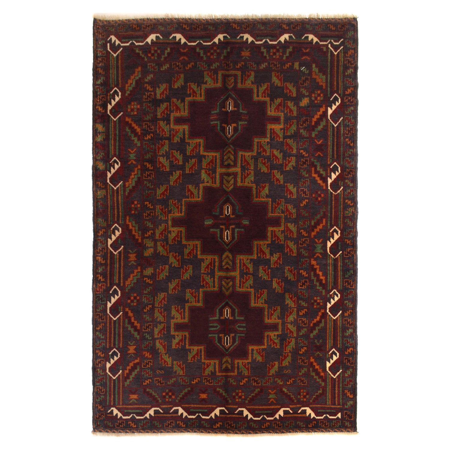 Baluchi Rug Handmade Multi Geometric 4x6 ft