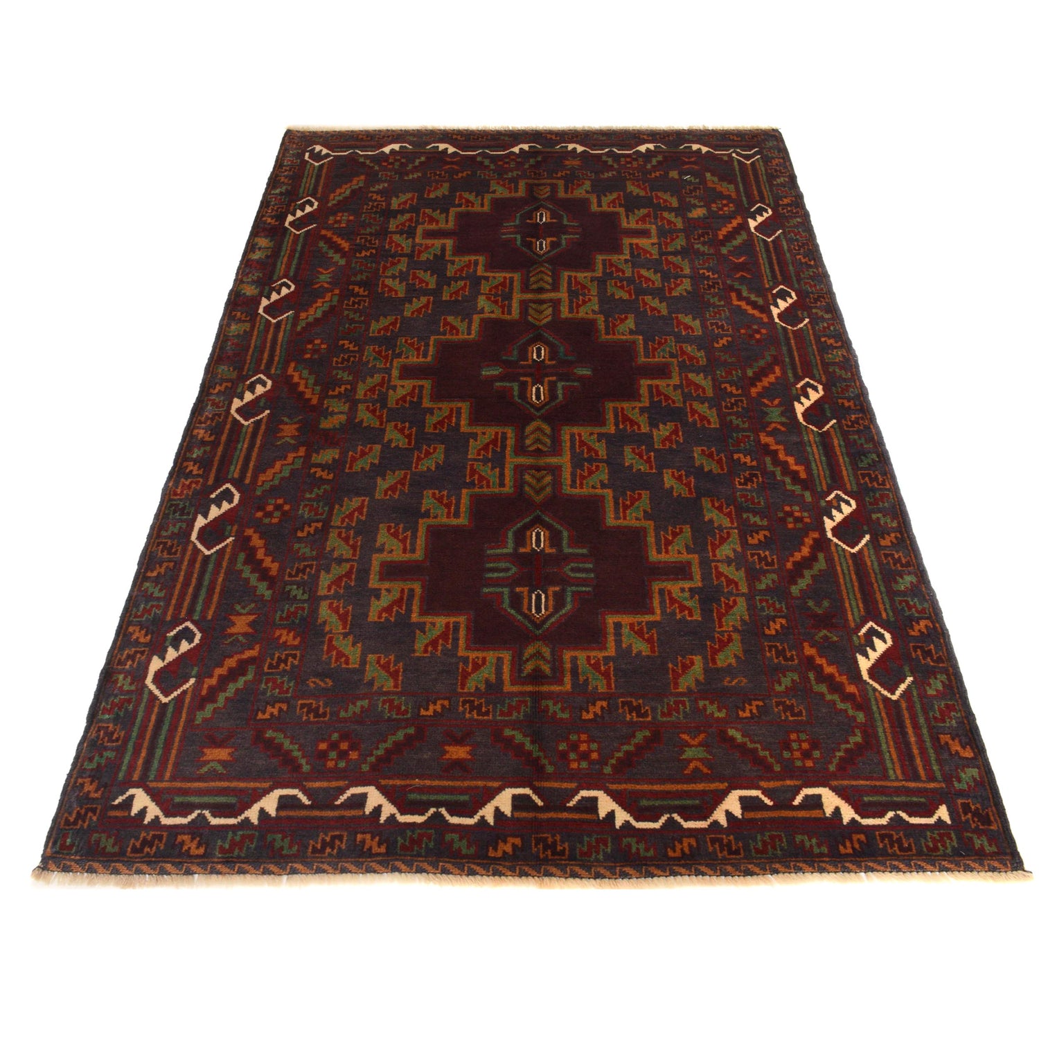 Baluchi Rug Handmade Multi Geometric 4x6 ft