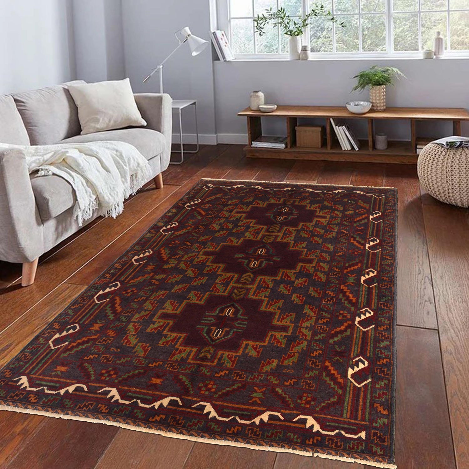 Baluchi Rug Handmade Multi Geometric 4x6 ft