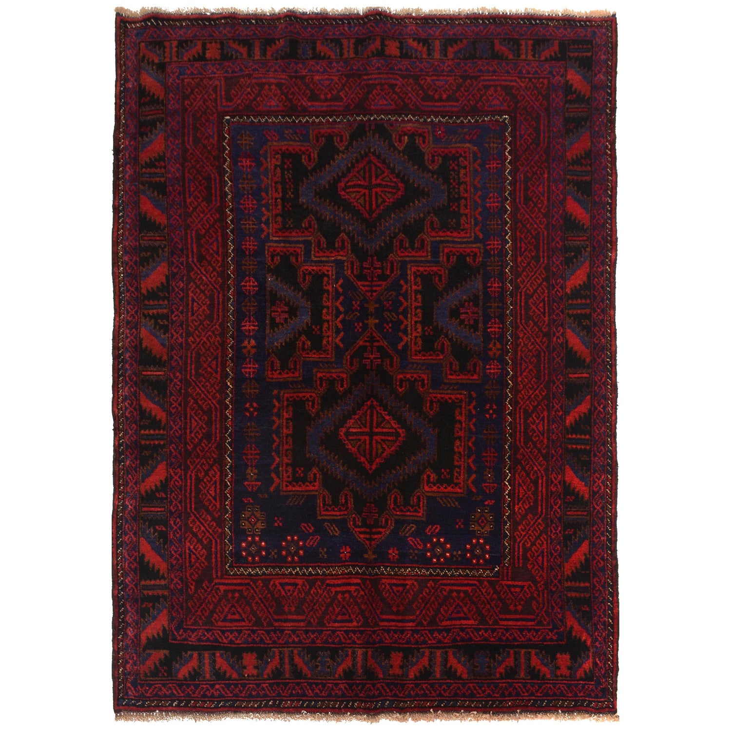Baluchi Rug Handmade Red Geometric 4x6 ft